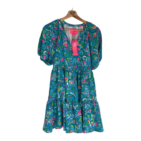 NWT Lilly Pulitzer Shannon Tiered Swing Dress in Seabreeze Blue Women's Size XS - Picture 2 of 16
